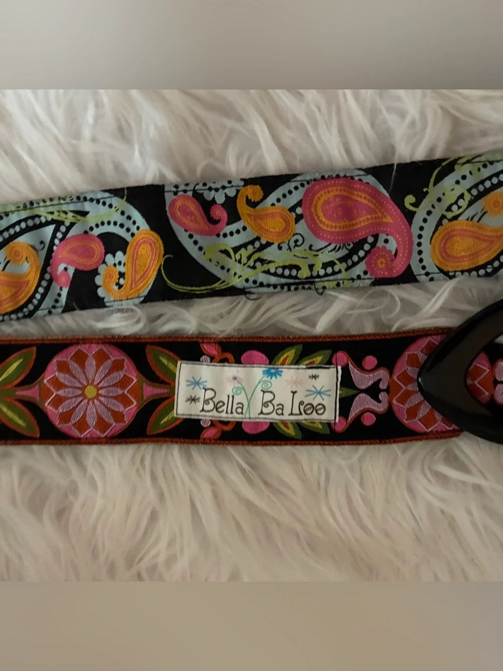 Bella Ba Colorful Paisley Fabric Belt‎ with Black Buckle